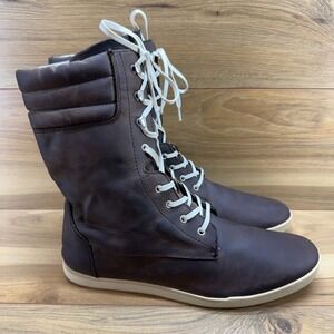 Mens Brown Leather High Sneakers Size 11 Spinaes Lace Up Boot